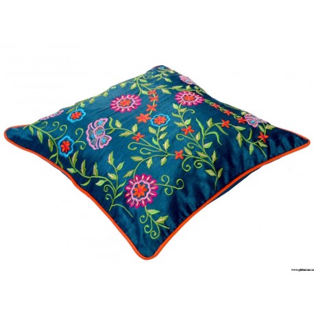 Traditional Dark Aqua Embroidery Cushion Cover at ghfonline.in