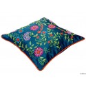 Shiny Dark Aqua Embroidery Cushion Cover