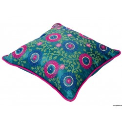 Traditional Shiny Light Aqua Embroidery Cushion Cover at ghfonline.in