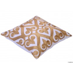 Premium Quality Lurex Golden on White Spades Cushion Cover